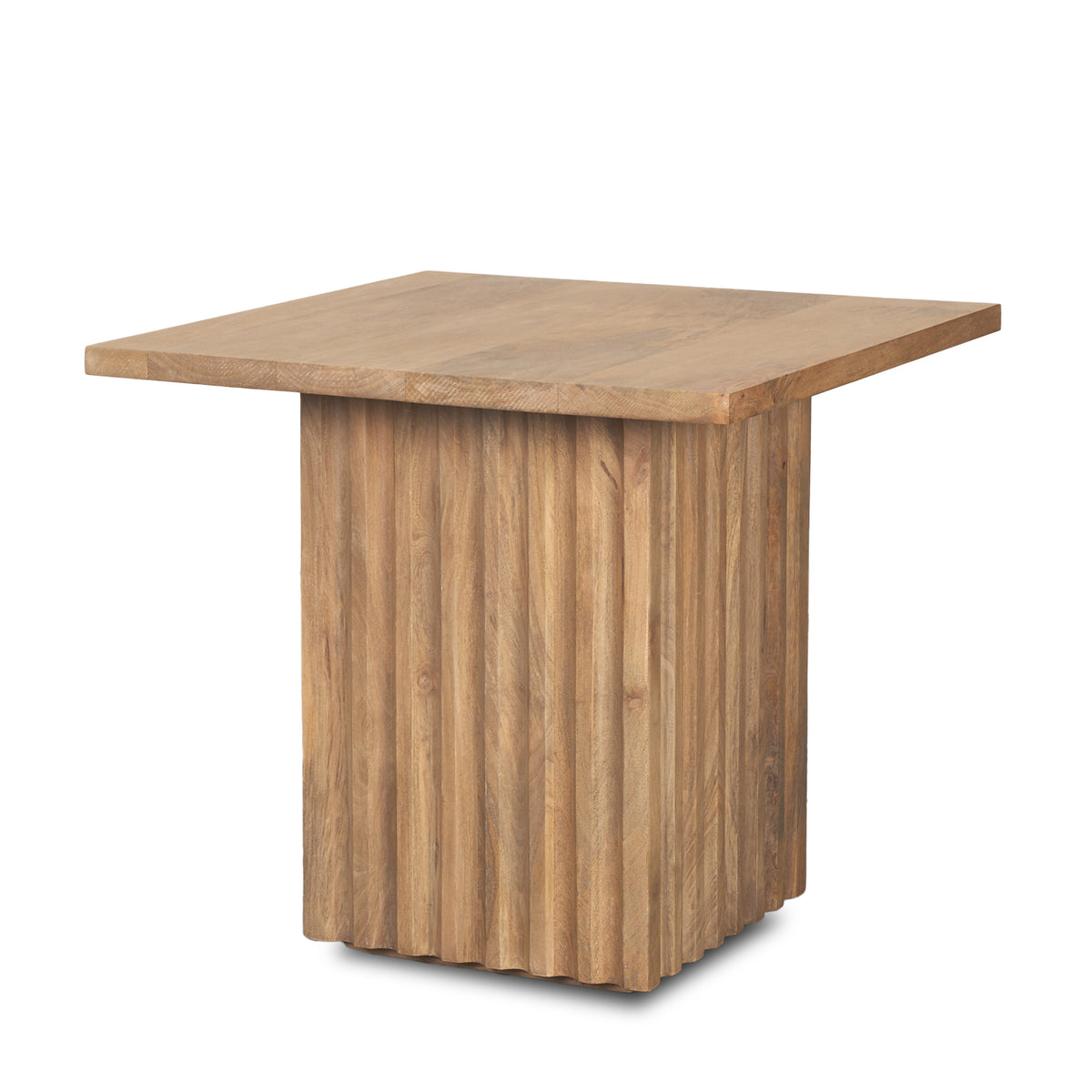 June Light Brown Wood w/ Fluting Square Side Table-End and Side Tables-DECOROLALA