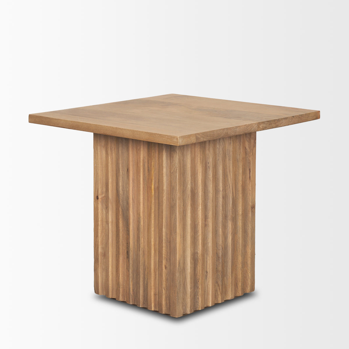 June Light Brown Wood w/ Fluting Square Side Table-End and Side Tables-DECOROLALA