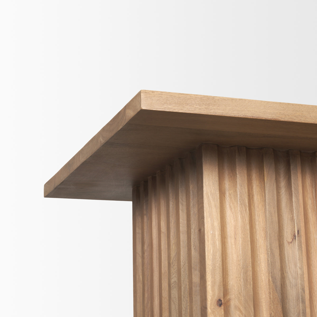 June Light Brown Wood w/ Fluting Square Side Table-End and Side Tables-DECOROLALA