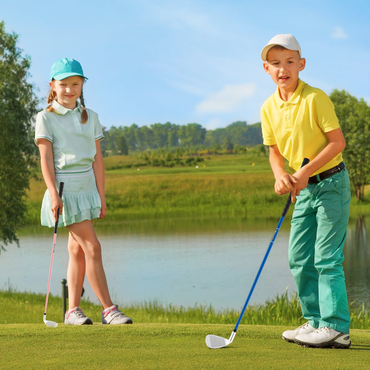 Junior #7 Iron for Kids with Fiberglass Shaft and Headcover-Blue-Golf-DECOROLALA