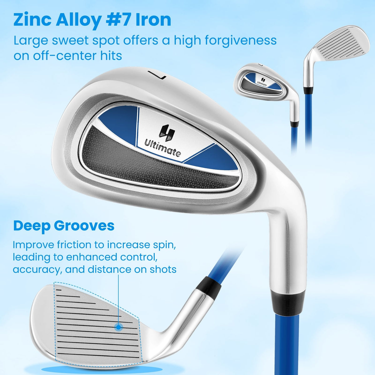 Junior #7 Iron for Kids with Fiberglass Shaft and Headcover-Blue-Golf-DECOROLALA