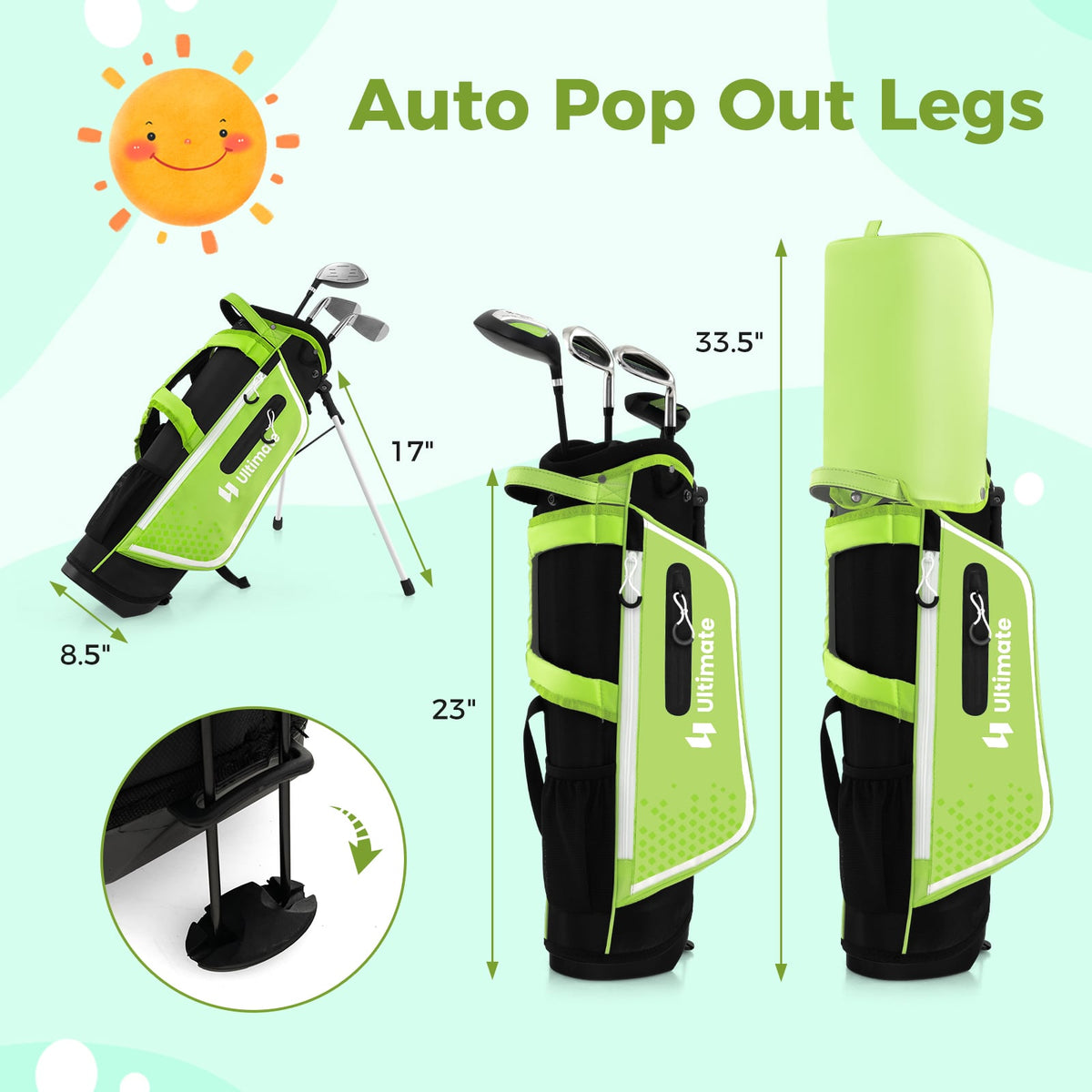 Junior Complete Golf Club Set Right Hand with Rain Hood for Kids-Green-Golf-DECOROLALA