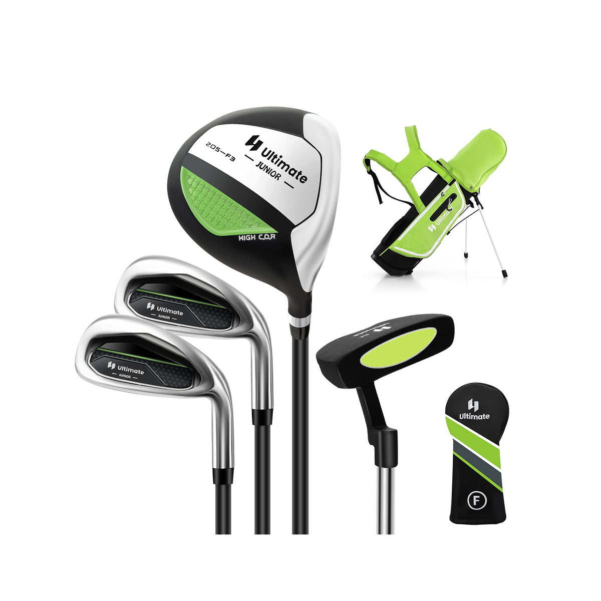 Junior Complete Golf Club Set Right Hand with Rain Hood for Kids-Green-Golf-DECOROLALA