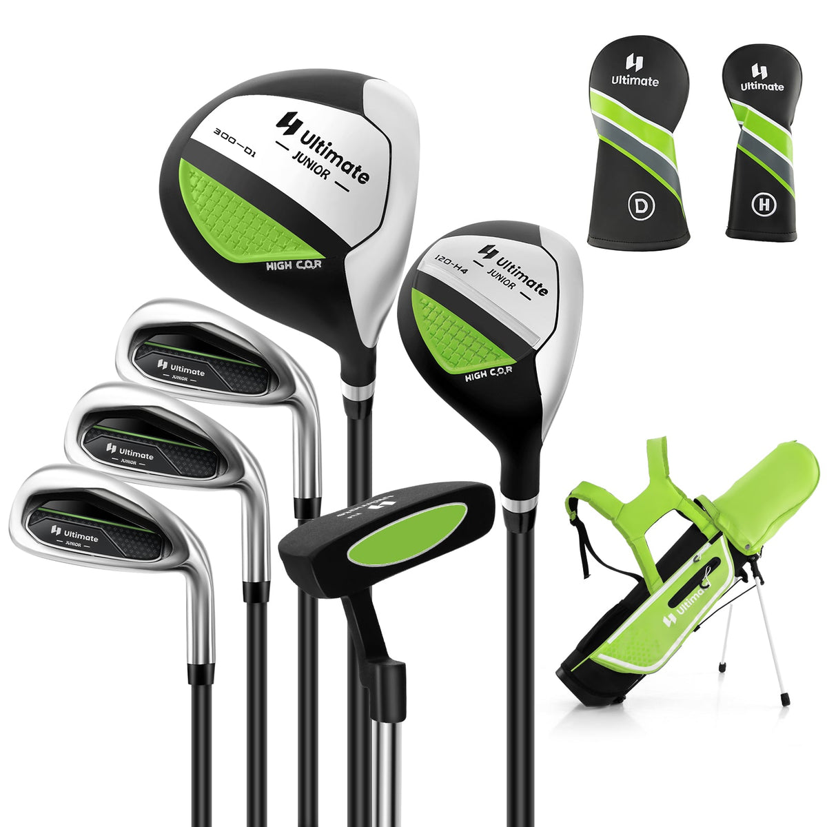 Junior Complete Golf Club Set with Stand Bag Rain Hood-Green-Golf-DECOROLALA