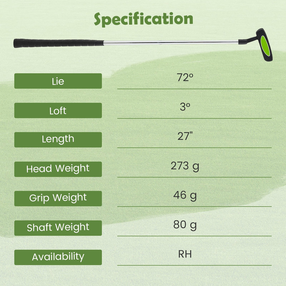 Junior Mallet Putter Individual Gold Club for 8-10 years old Kids-Green-Golf-DECOROLALA