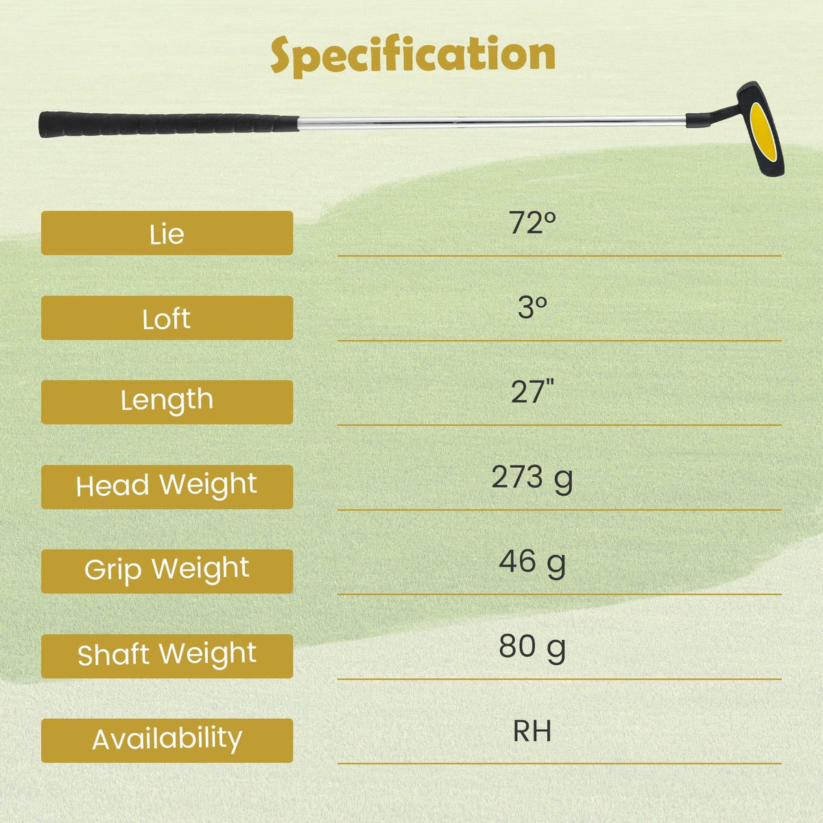 Junior Mallet Putter Individual Gold Club for 8-10 years old Kids-Yellow-Golf-DECOROLALA