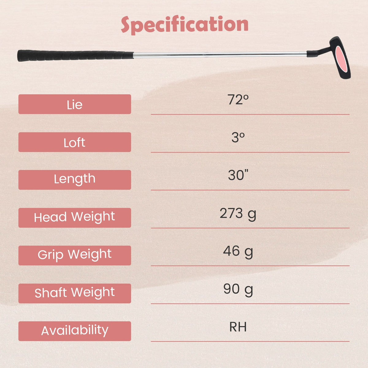 Junior Mallet Putter Individual Gold Club for Kids Ages 11-14-Pink-Golf-DECOROLALA