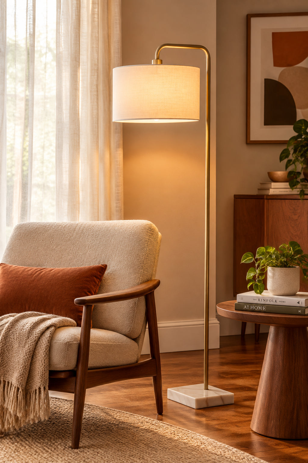 Justine 65" Mid-Century Floor Lamp - Marble Base-Lighting-DECOROLALA
