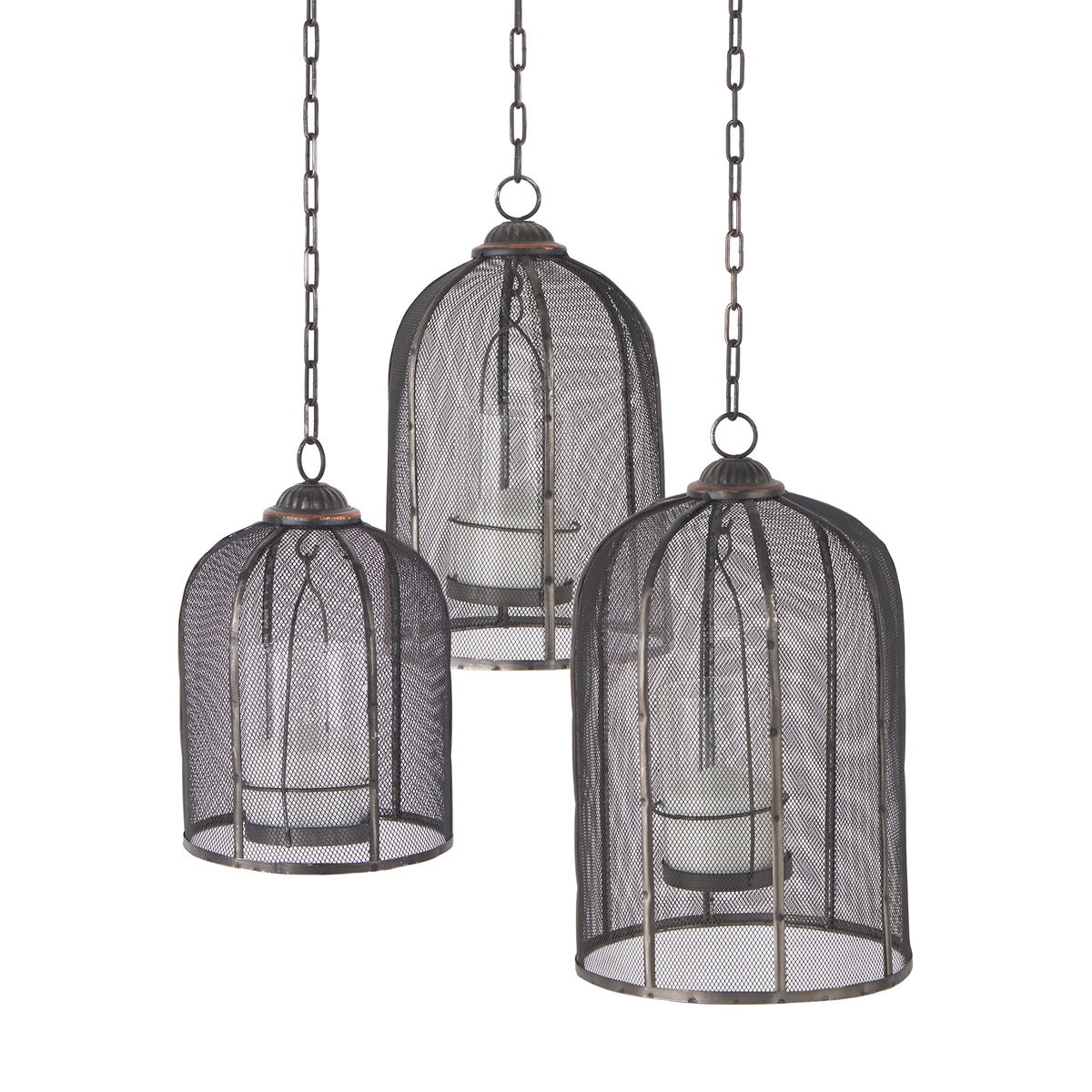 Jutland Set of Three Black Metal Bird Cage Candle Holder Lanterns-Lanterns-DECOROLALA