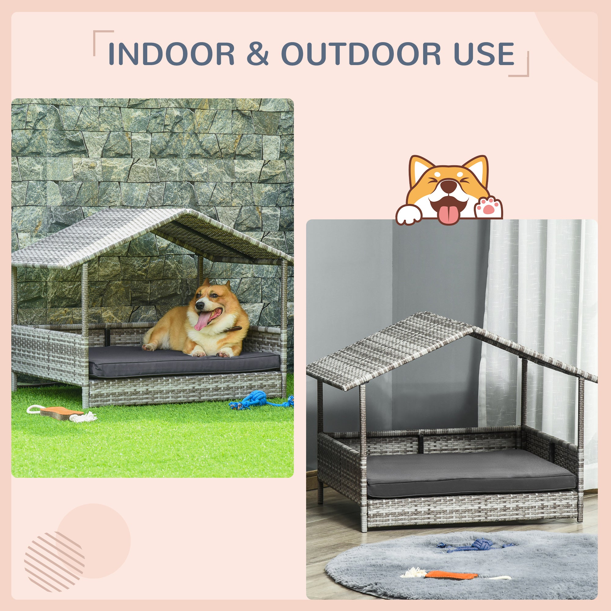 Maison pour animaux en osier, lit pour chien, mobilier en rotin d’intérieur/extérieur avec coussin