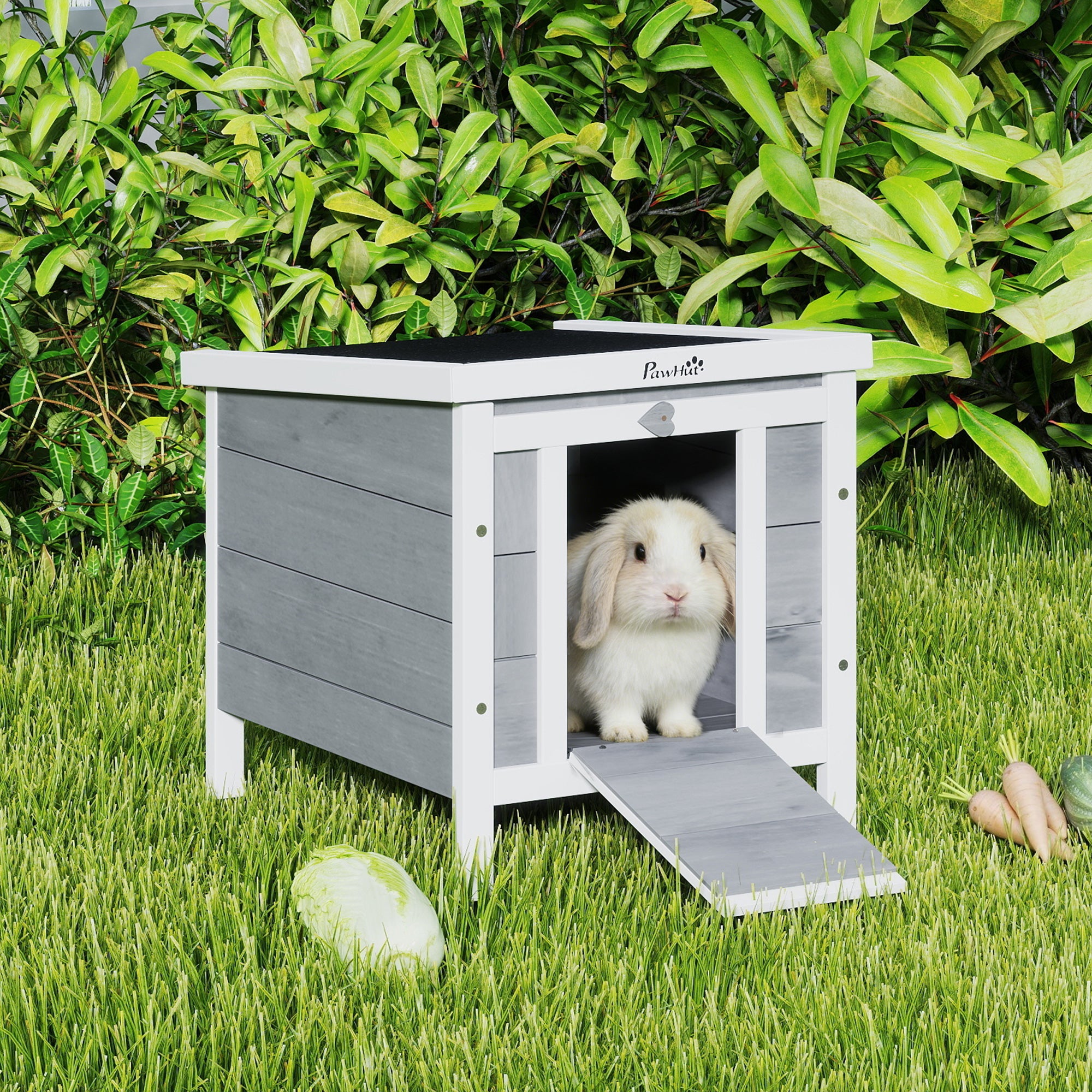 Wooden Rabbit Hutch, Bunny Cage with Waterproof & Openable Asphalt Roof, Outdoor Cat House Guinea Pig Cage Duck Shelter, Indoor Outdoor Use, 20" x 16.5" x 17", Grey