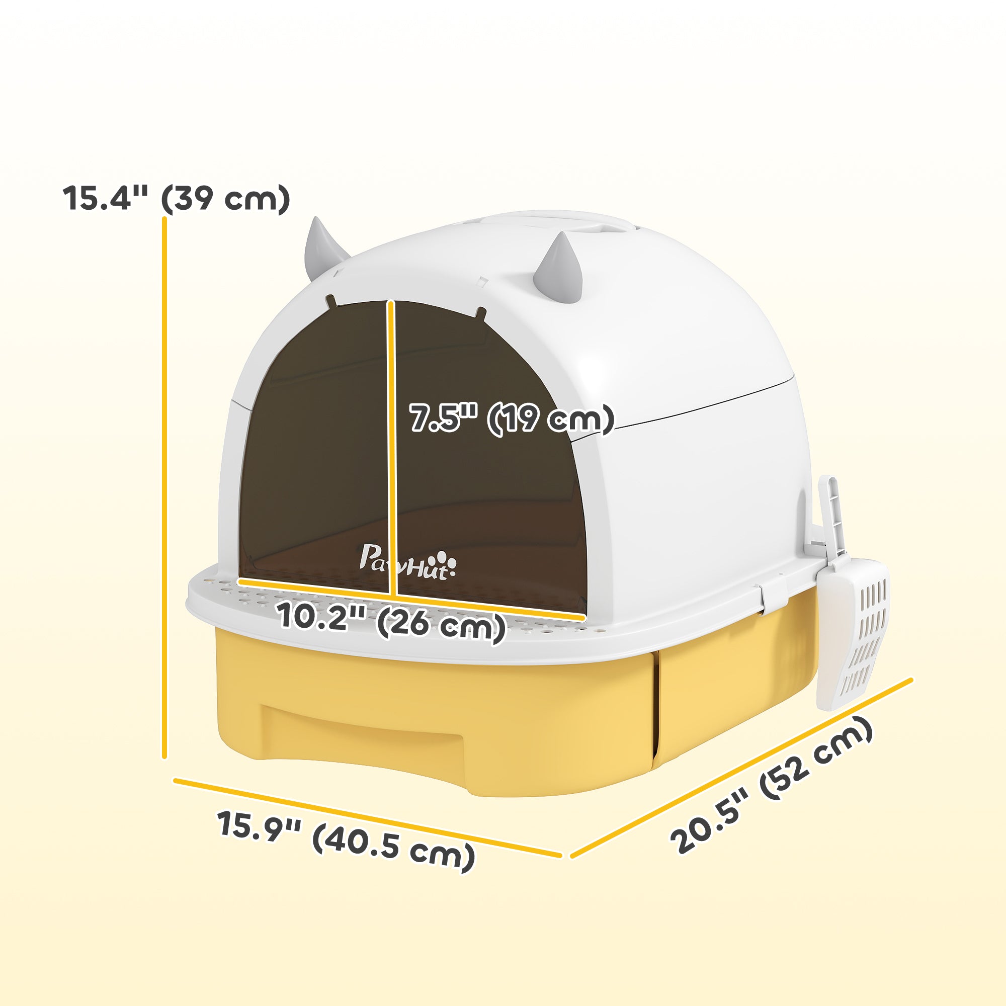 Cat Litter Box with Lid, Front Door Flap, Scoop, Handle, Easy Clean, for Small and Medium Cats, Yellow