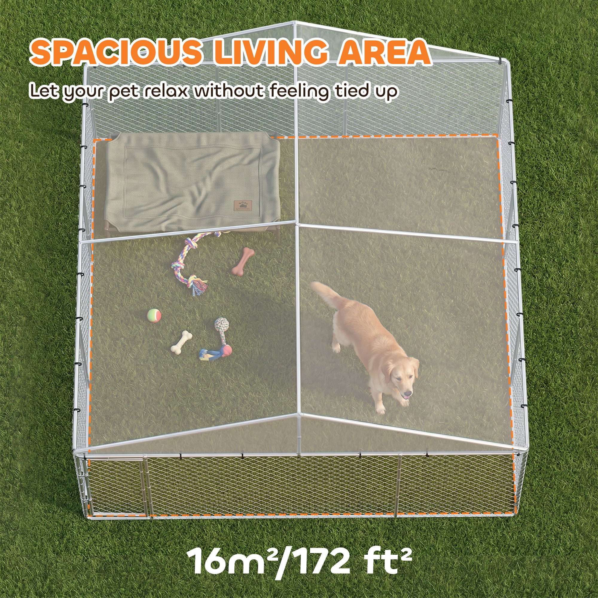 13.1' x 13.1' x 6.6' Outdoor Dog Kennel Heavy Duty Galvanized Steel Chain Link with UV-resistant Roof, Silver
