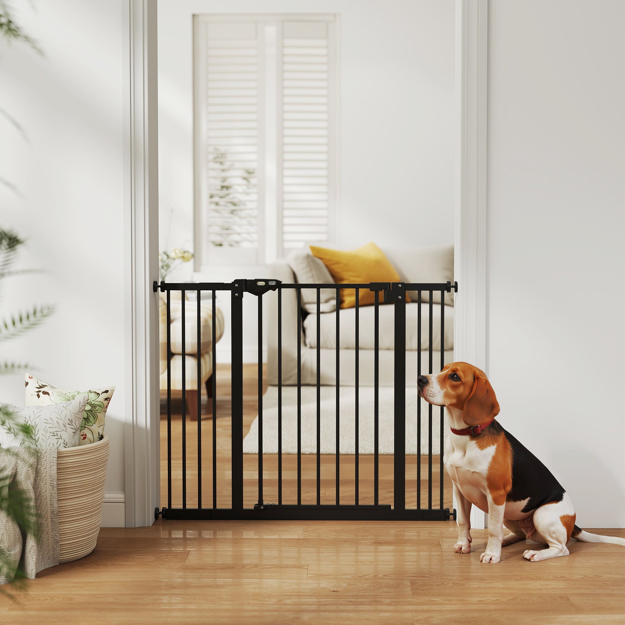 30 Inch Tall Pet Gate with Door Dog Gate and Barrier Indoor for Stairs Includes 2.8", 5.5" Extensions Kit, Black