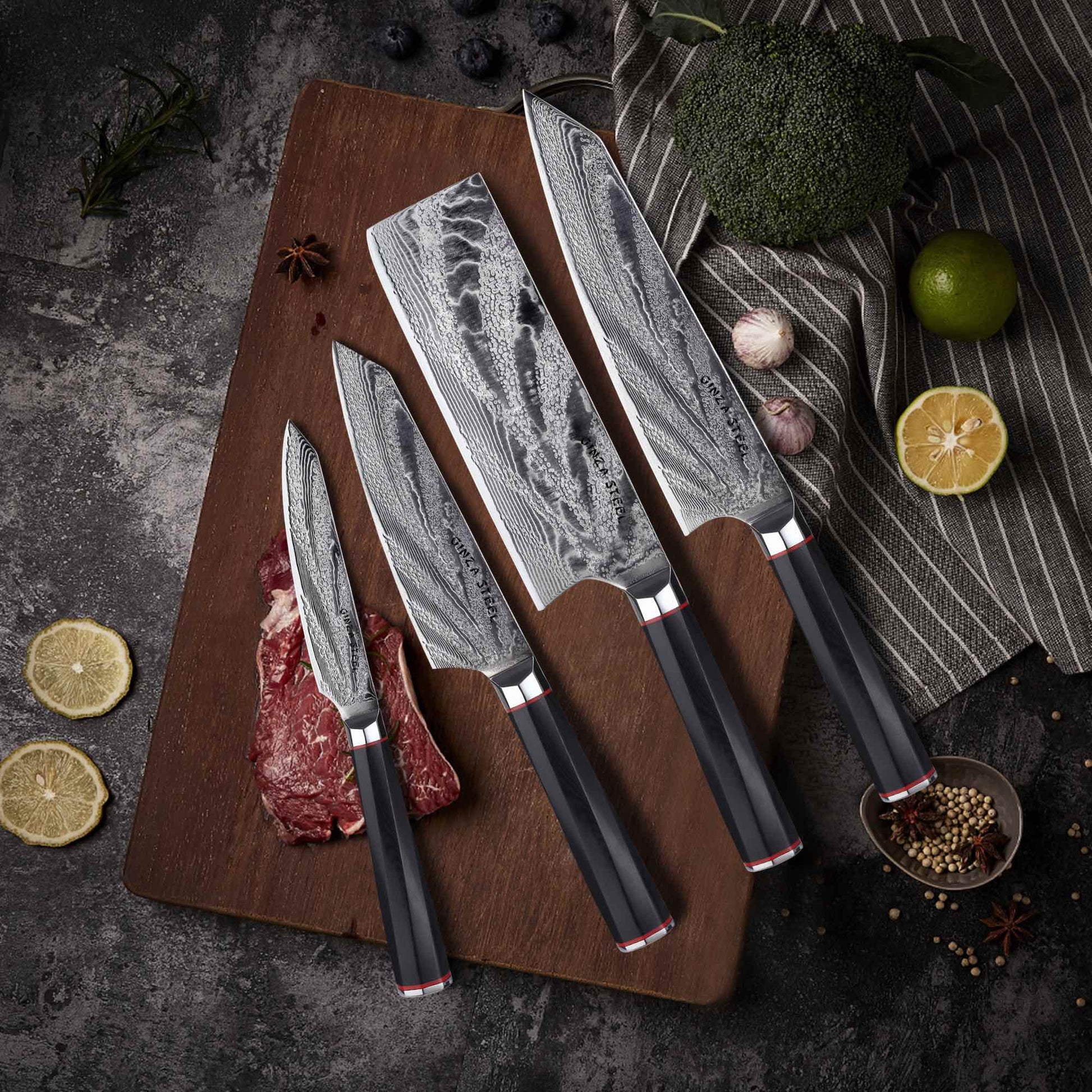 KATANA FIVE 5-Piece Knife Set with Wood Block-Knife Set-DECOROLALA