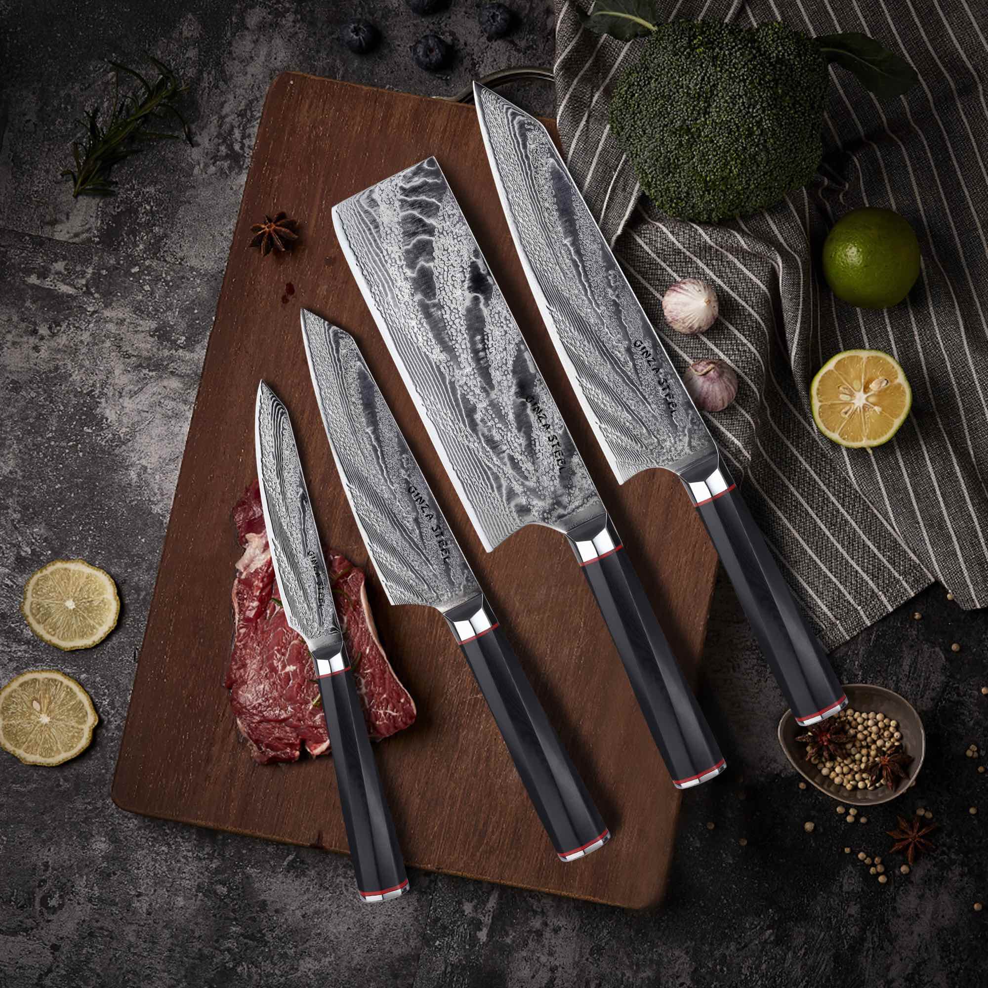 KATANA FIVE 5-Piece Knife Set with Wood Block-Knife Set-DECOROLALA