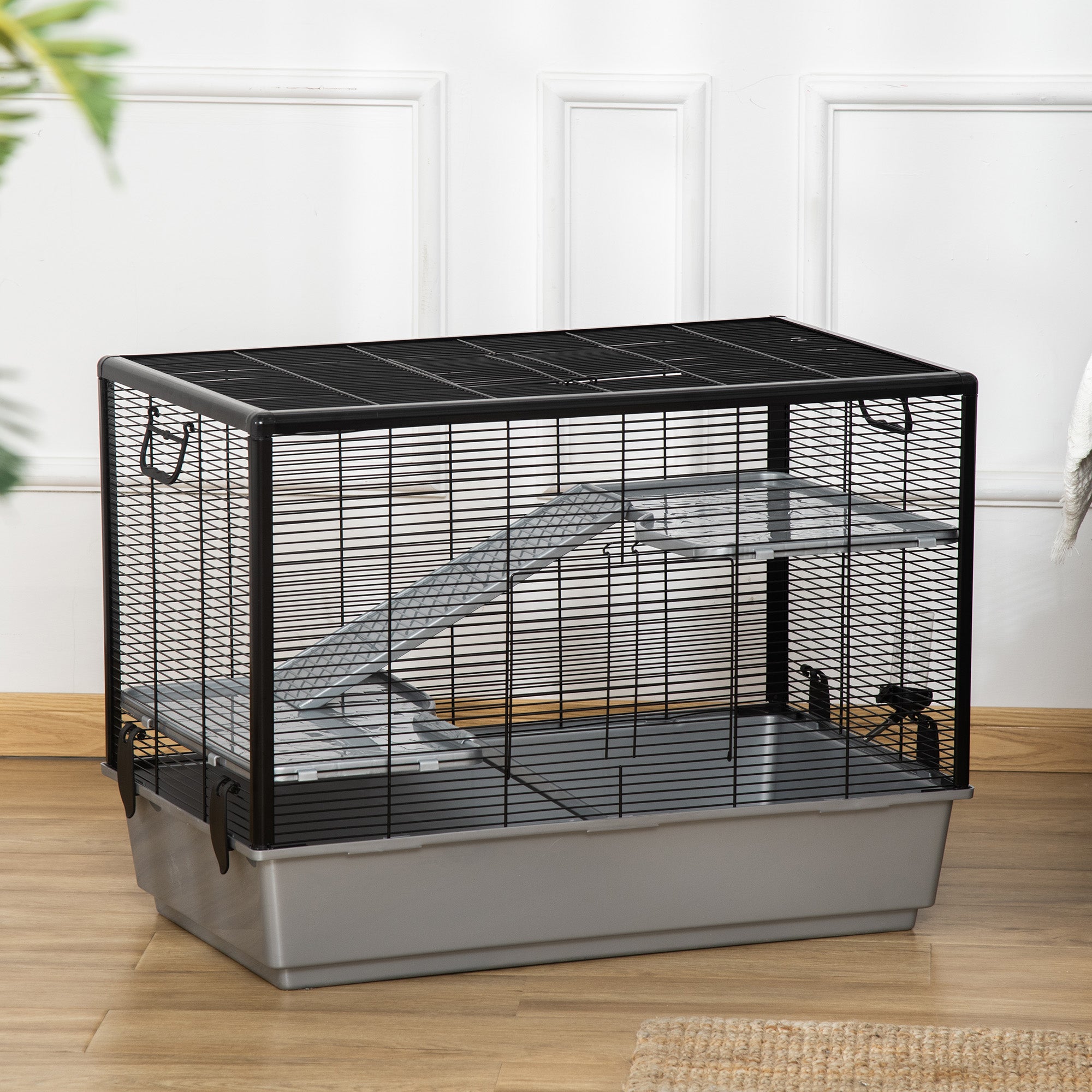 3-tier Hamster Cage, Guinea Pig Cage with Accessories Food Dish Water Bottle, Ramps, 31.5"x19"x 23", Grey