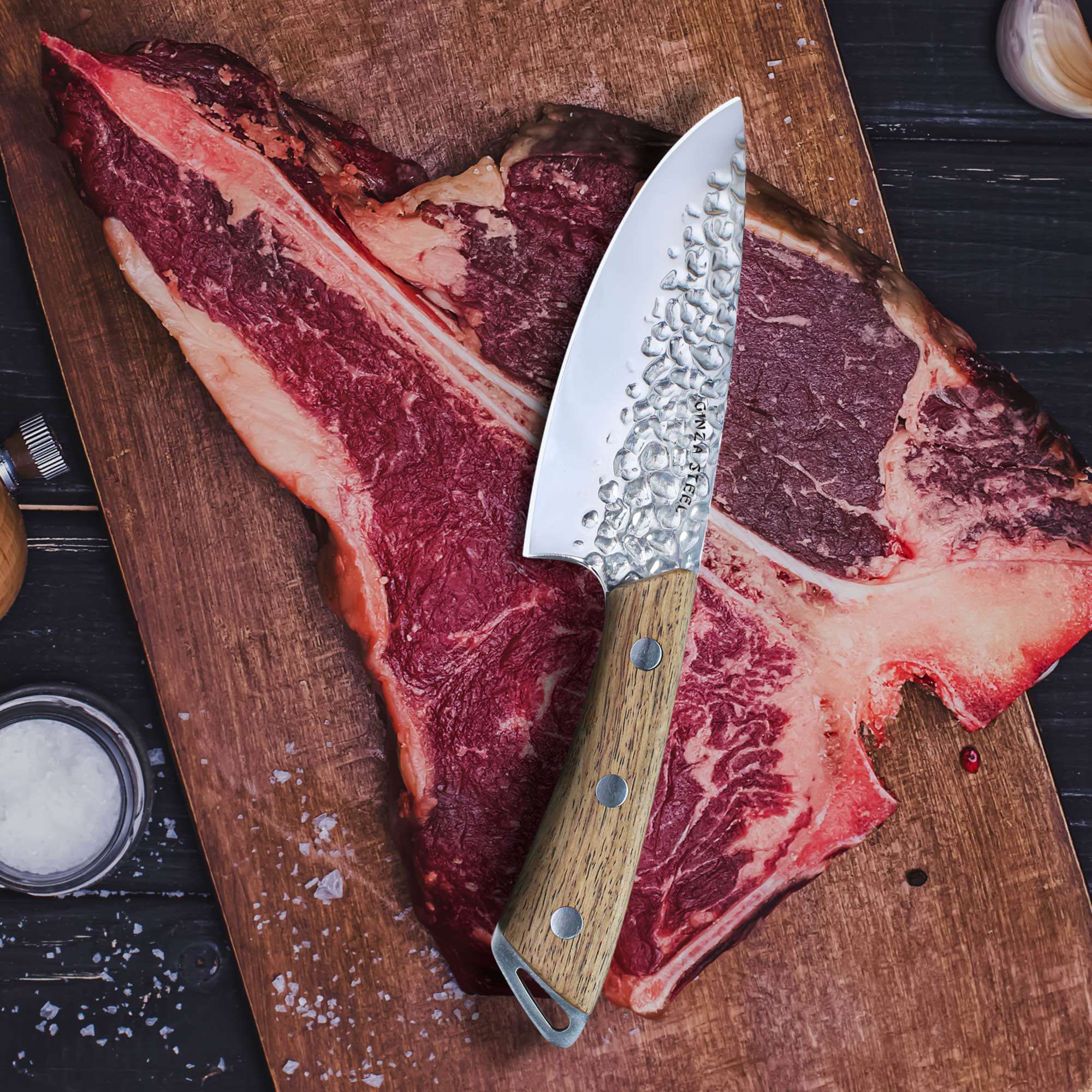 SHINOBI | Chef Knife 5-inch AUS8 hammered blade with Wood handle-2