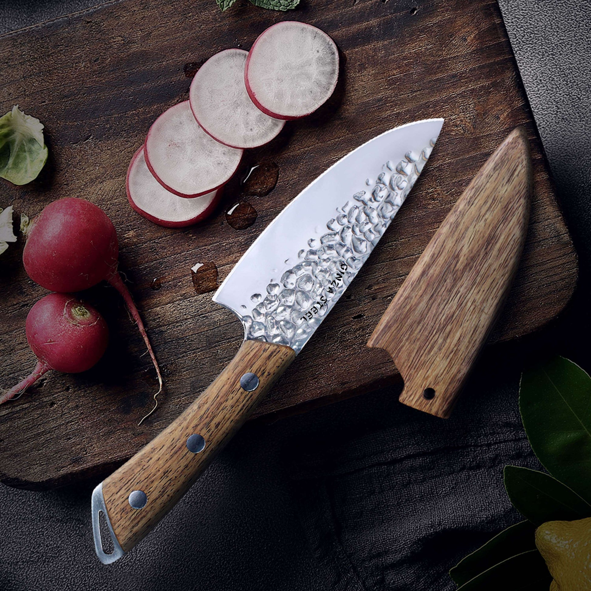SHINOBI | Chef Knife 5-inch AUS8 hammered blade with Wood handle-3