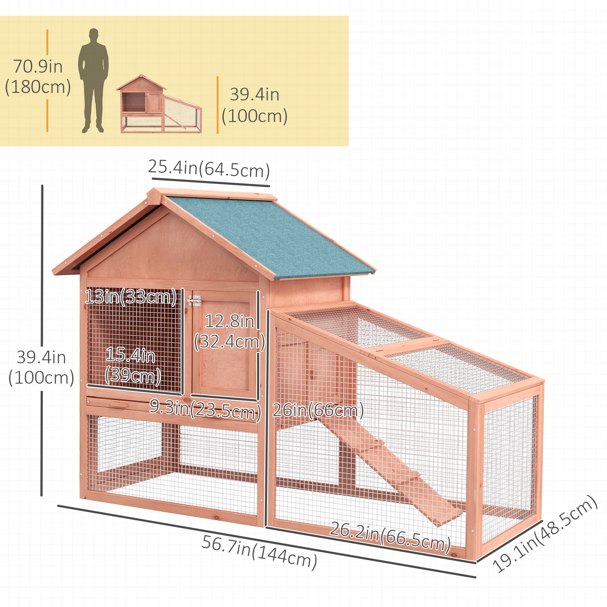 2 Tier Rabbit Hutch Outdoor Bunny House Guinea Pig Cage with Removable Tray, Ramp, Asphalt Roof
