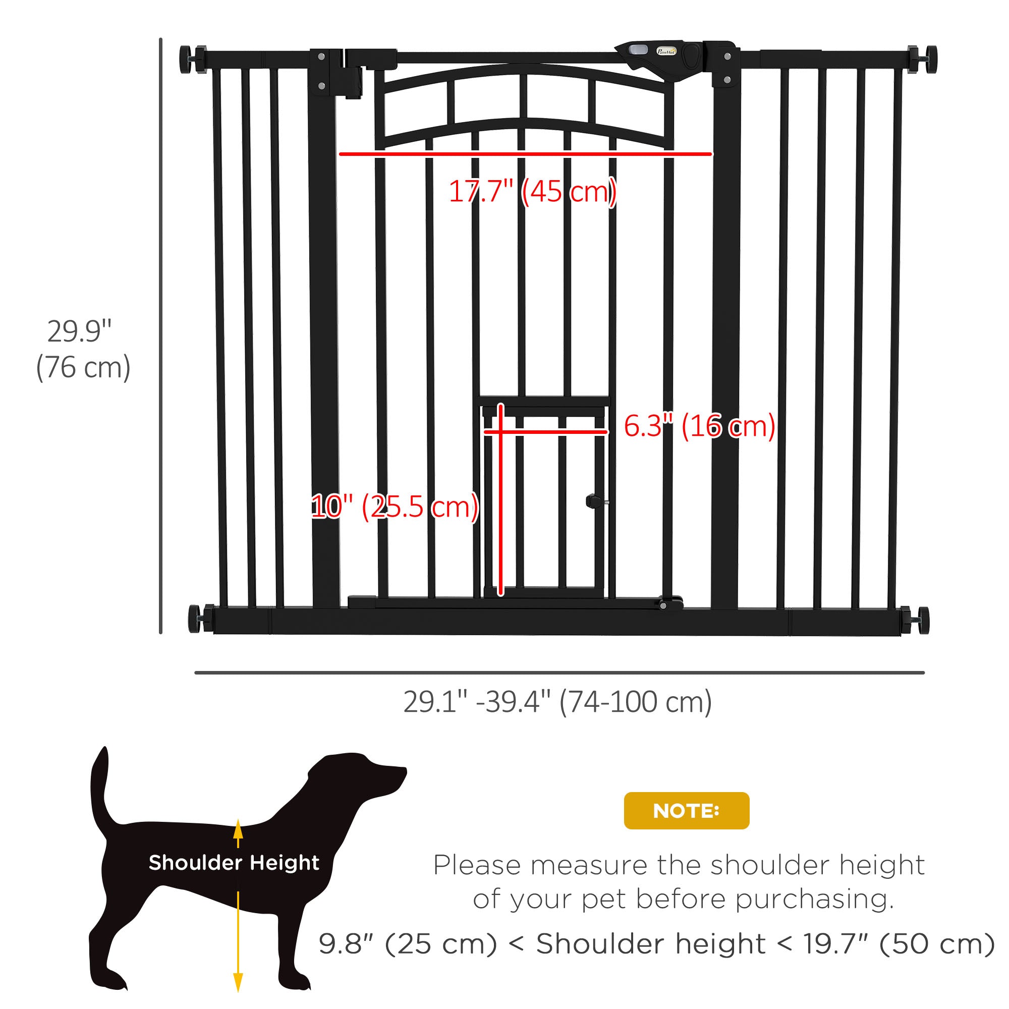 Auto-Close Pet Gate, Stair Gate with Cat Door, Double Locking for Doorways Hallways Stairs, Fits 29"-39.4" Wide, Black