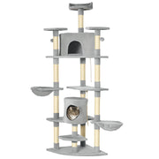 Arbre condo pour chaton de 79" avec griffoir, centre d’activités et jouets, gris clair