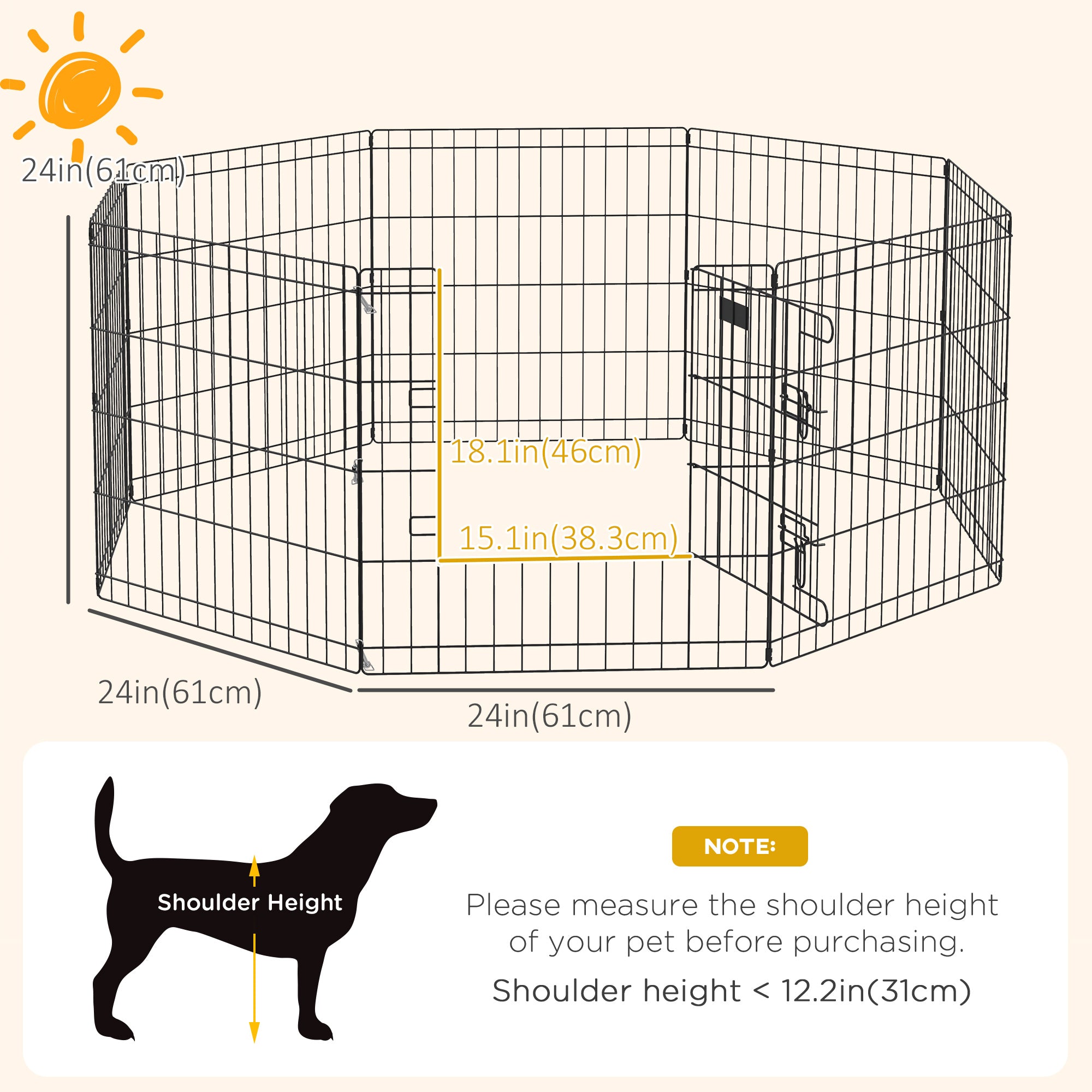 24inch Foldable Metal Exercise Pet Playpen Yard Dog Puppy Kennel Cage 8 Panel