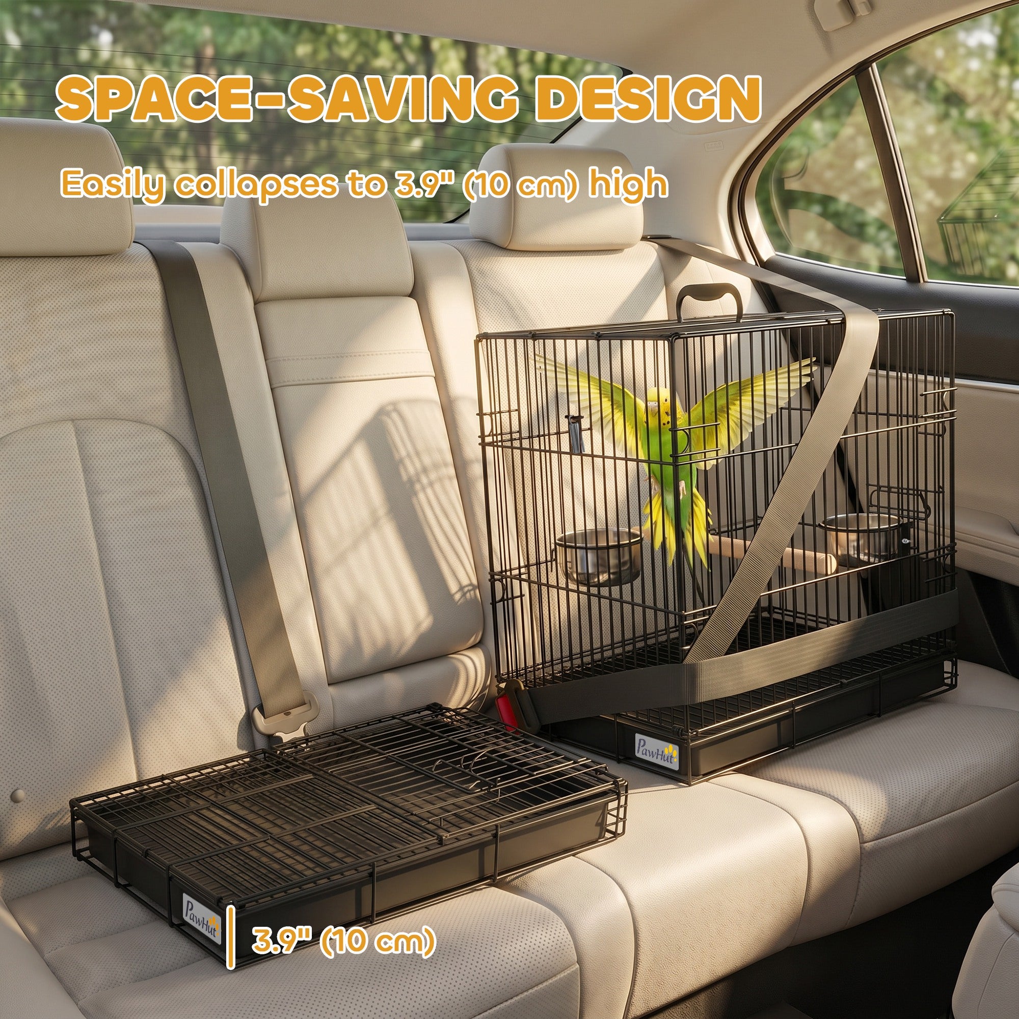 Bird Cage Portable w/ Slide-Out Tray Travel Cage for Parakeets w/ Perch & Food Bowls Black