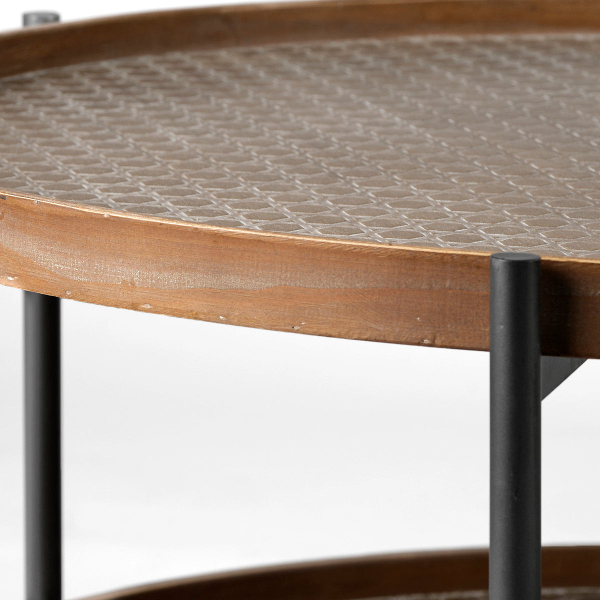 Kade 33" Round Brown Table Gray Metal Frame Two-Tier Coffee Table-Coffee Tables-DECOROLALA
