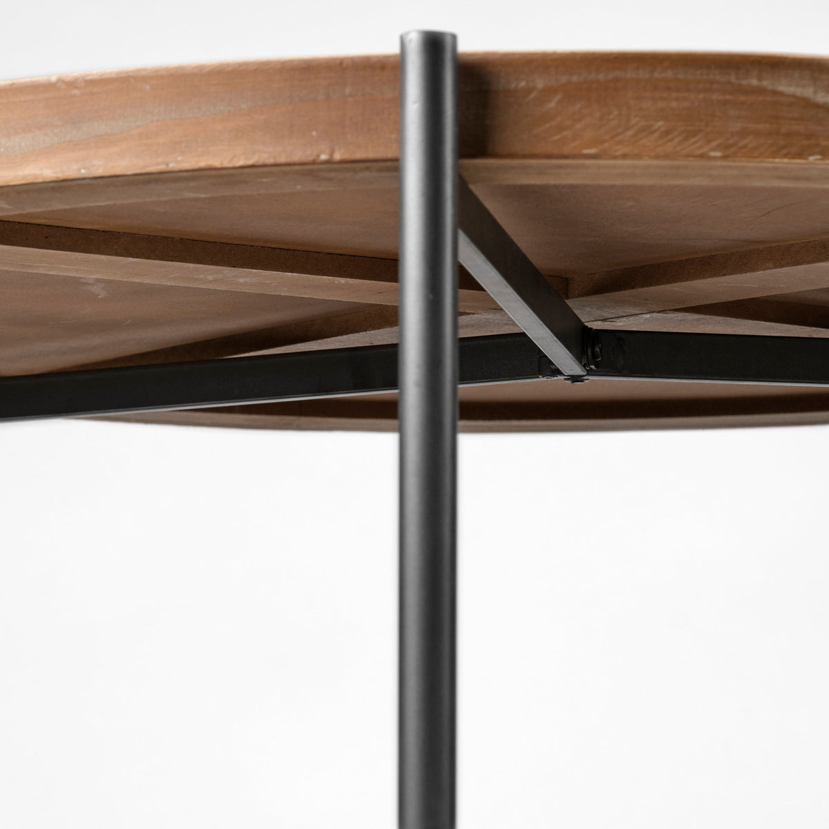 Kade 33" Round Brown Table Gray Metal Frame Two-Tier Coffee Table-Coffee Tables-DECOROLALA