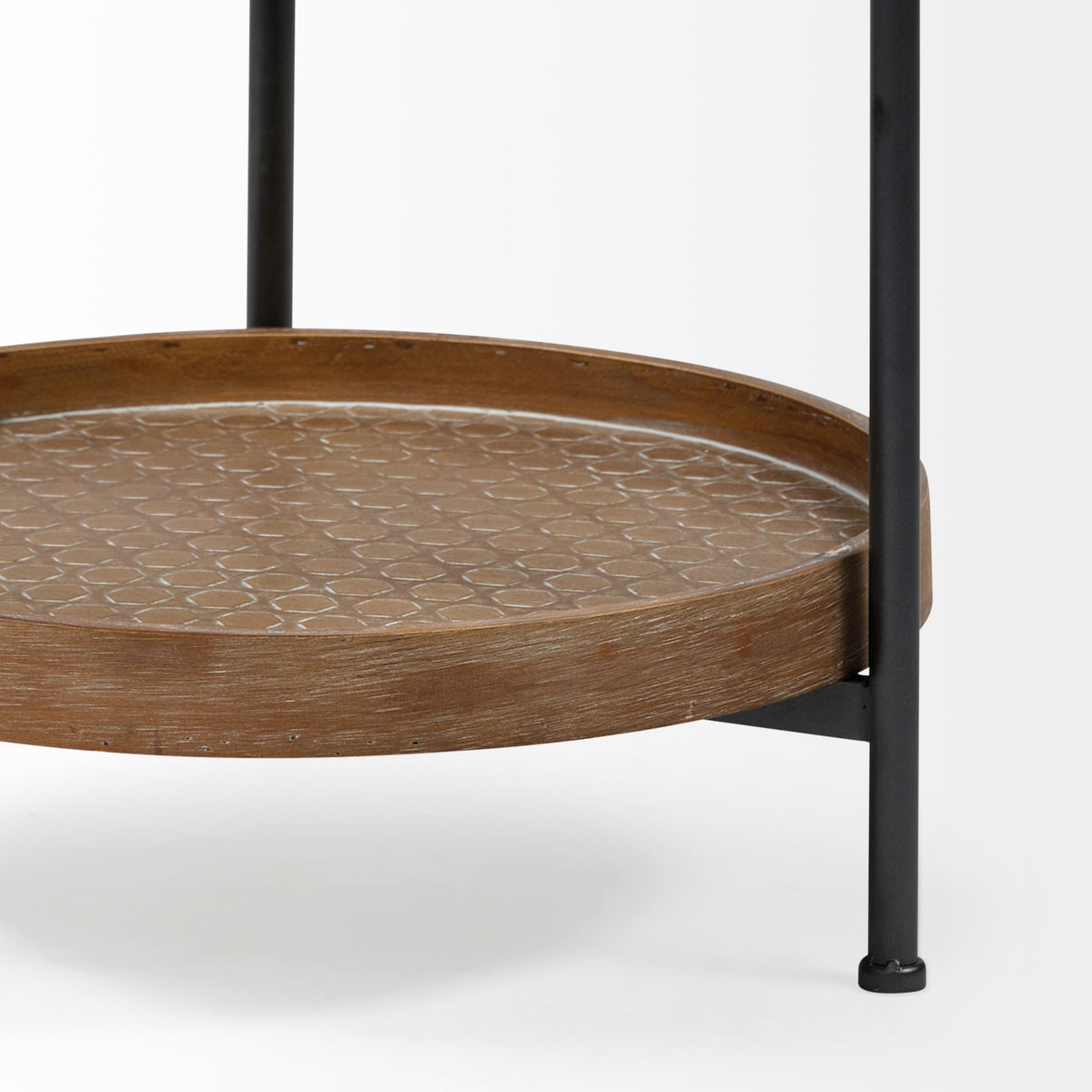 Kade III 16.9" Round Top Natural Brown Wood and Gray Metal Frame Tray-Style End/Side Table-End and Side Tables-DECOROLALA