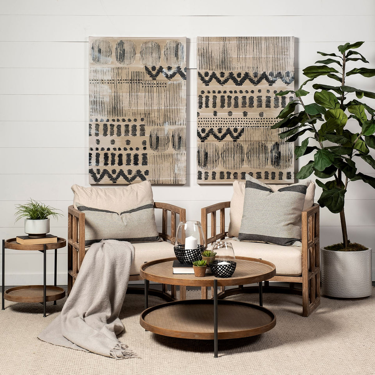 Kade III 16.9" Round Top Natural Brown Wood and Gray Metal Frame Tray-Style End/Side Table-End and Side Tables-DECOROLALA