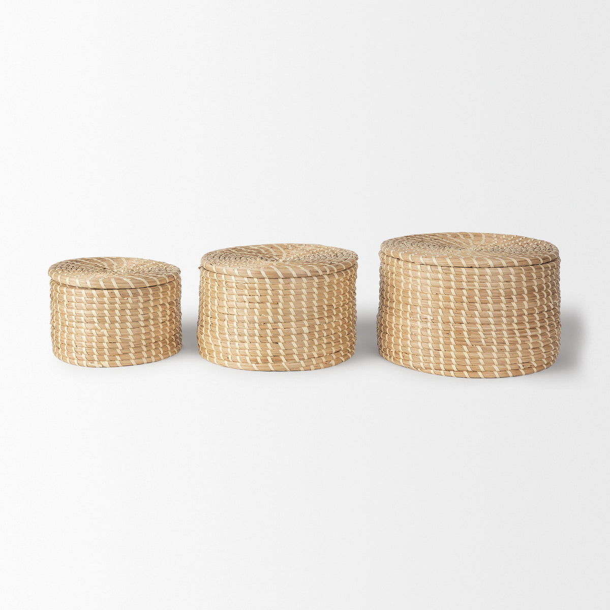 Kailini Set of 3 Nesting Seagrass & Palm Leaf Boxes with Lids-Boxes-DECOROLALA