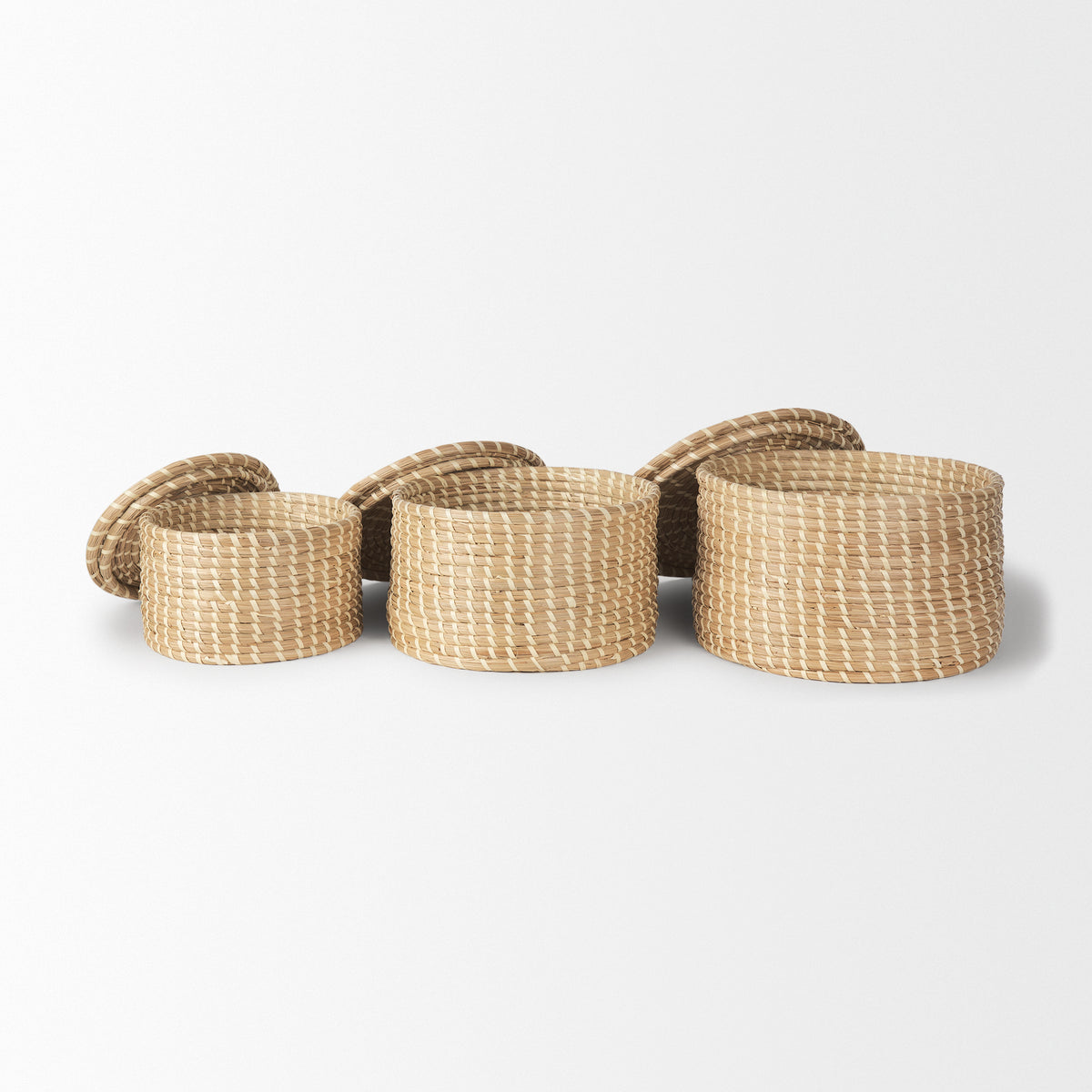 Kailini Set of 3 Nesting Seagrass & Palm Leaf Boxes with Lids-Boxes-DECOROLALA