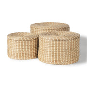 Kailini Set of 3 Nesting Seagrass & Palm Leaf Boxes with Lids-Boxes-DECOROLALA