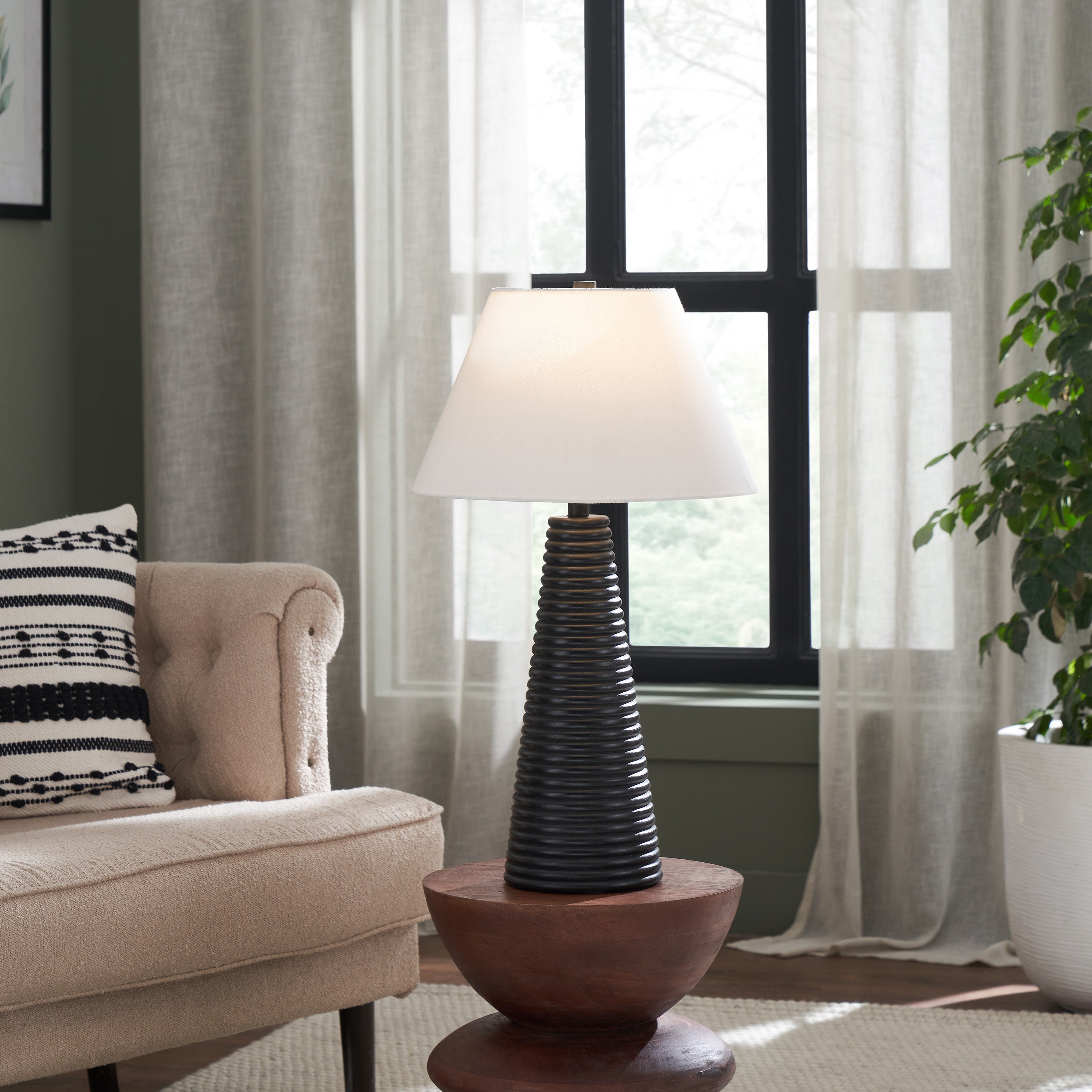 Kailua 26.5" Table Lamp, Black Mango Wood-Table Lamp-DECOROLALA