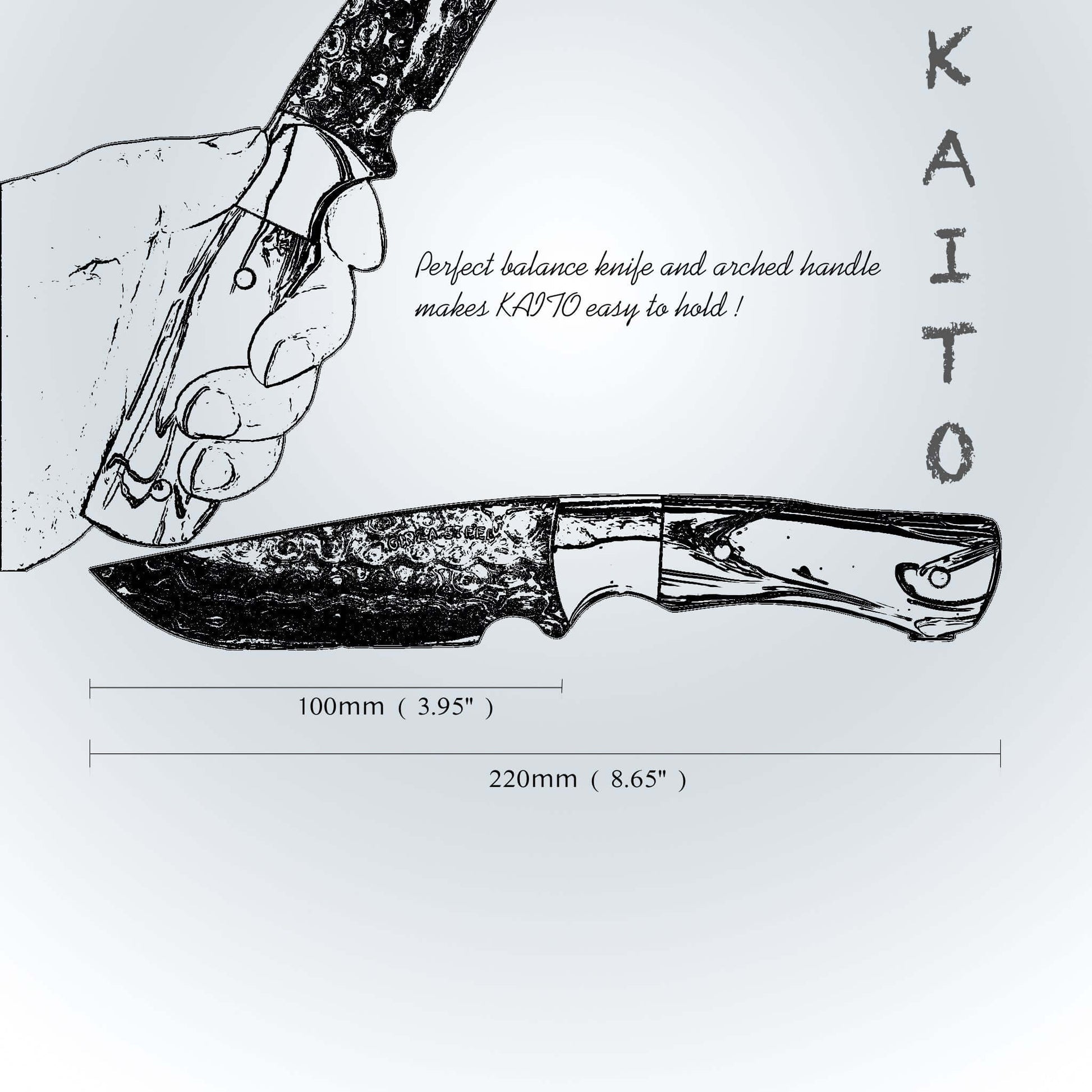 Kaito Damascus Steel Skinner Knife 4 inch blade with Original Leather Sheath-Skinner Knife-DECOROLALA