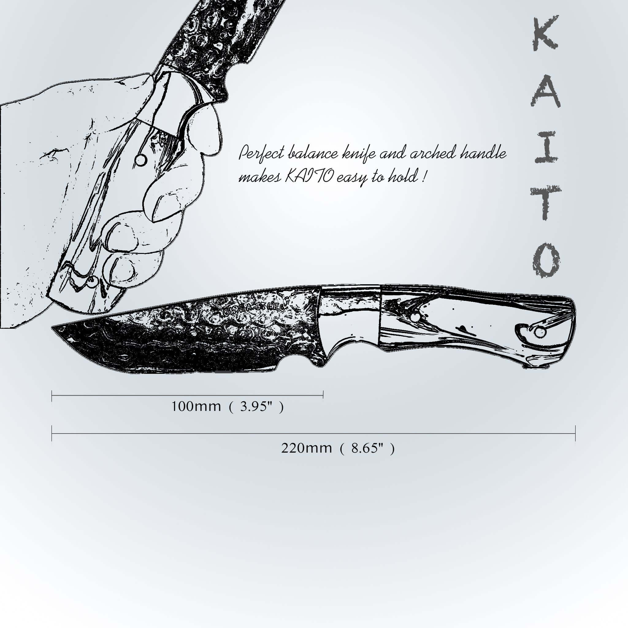 Kaito Damascus Steel Skinner Knife 4 inch blade with Original Leather Sheath-Skinner Knife-DECOROLALA