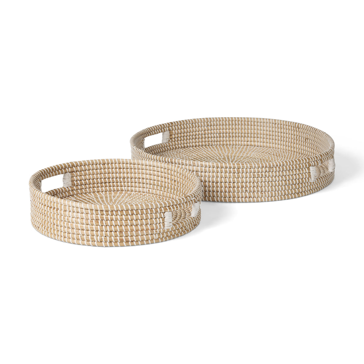 Kalama Set of 2 Large Round Seagrass Trays w/ Handles-Trays-DECOROLALA