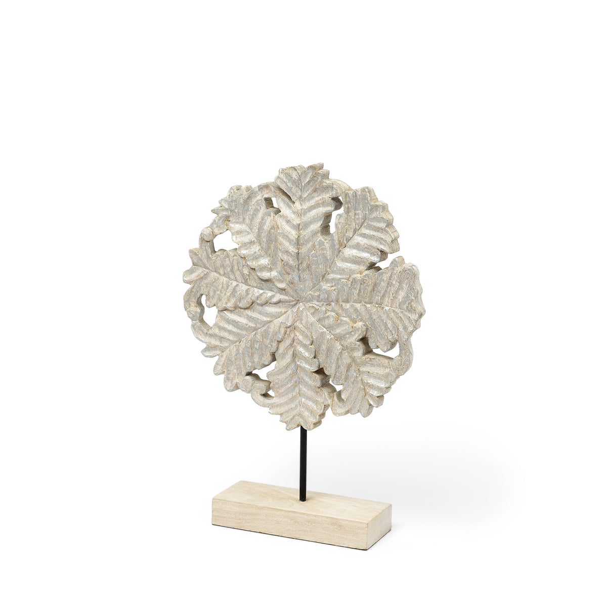 Kamara I (Small) 12L x 4W White Washed Wood W/Antiqued Silver Botanical Decorative Object-Objects-DECOROLALA