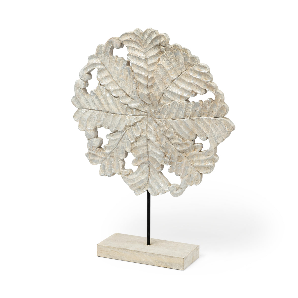 Kamara II (Large) 16L x 4W White Washed Wood W/Antiqued Silver Botanical Decorative Object-Objects-DECOROLALA