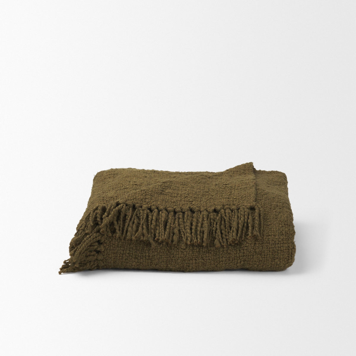 Kambal Dark Olive Green Woven Cotton Throw Blanket-Throw Blankets-DECOROLALA
