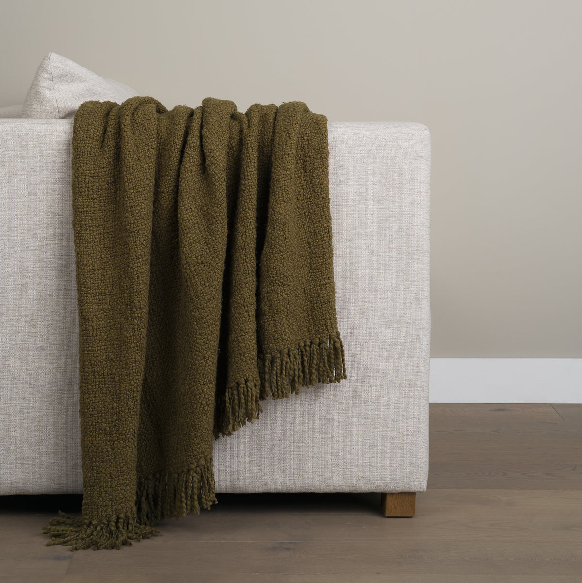 Kambal Dark Olive Green Woven Cotton Throw Blanket-Throw Blankets-DECOROLALA