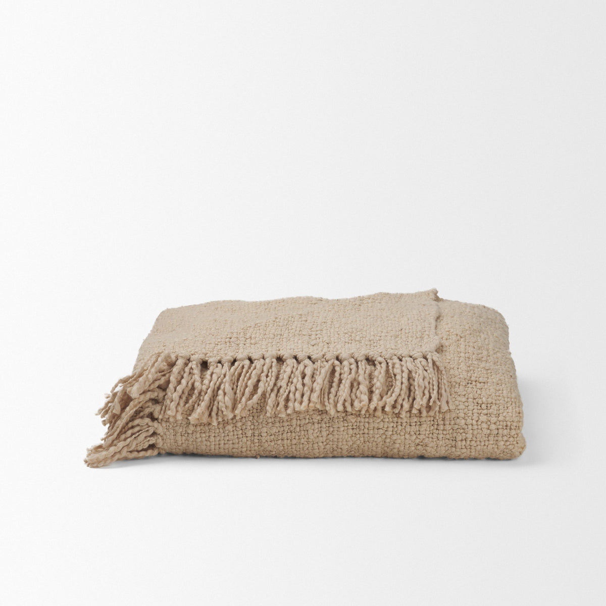 Kambal Light Beige Woven Cotton Throw Blanket-Throw Blankets-DECOROLALA
