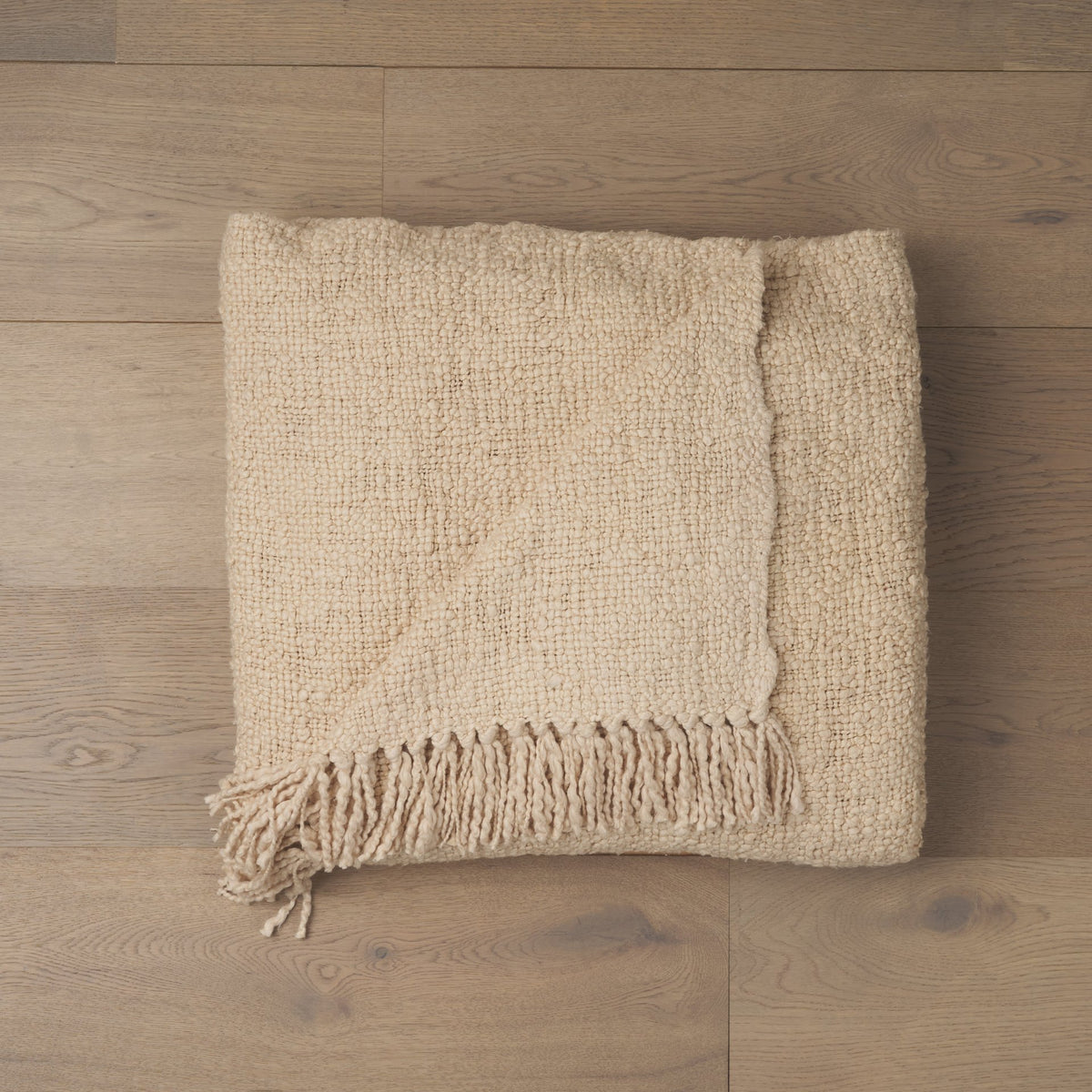 Kambal Light Beige Woven Cotton Throw Blanket-Throw Blankets-DECOROLALA