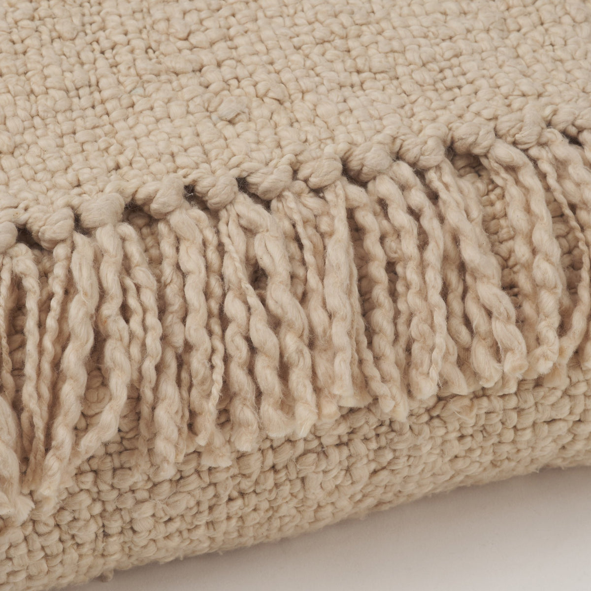 Kambal Light Beige Woven Cotton Throw Blanket-Throw Blankets-DECOROLALA