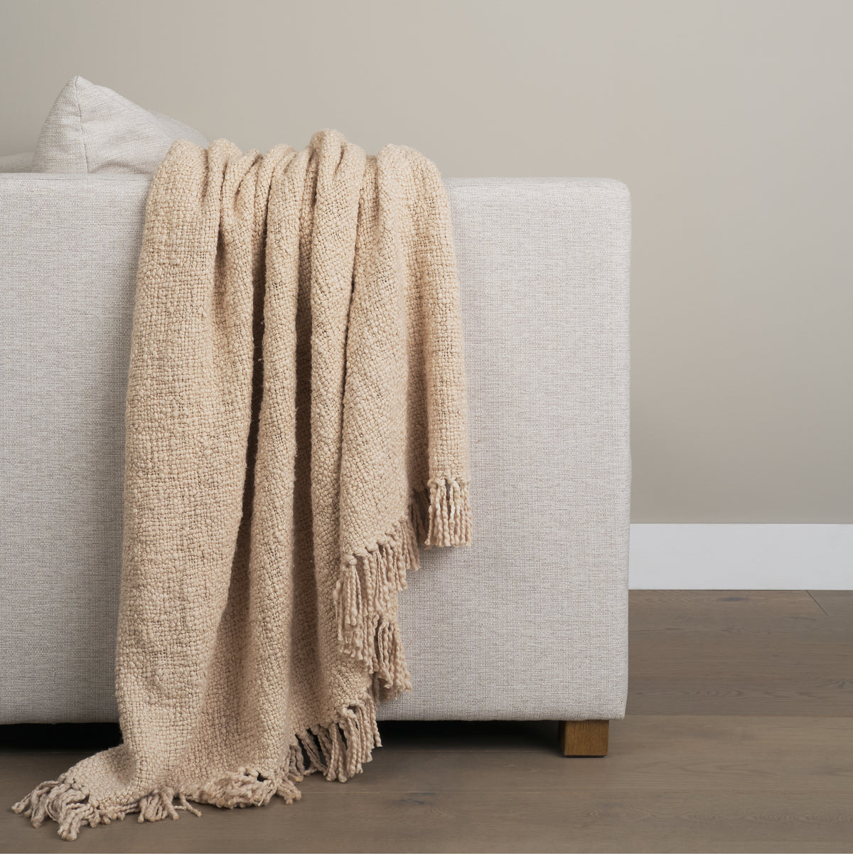 Kambal Light Beige Woven Cotton Throw Blanket-Throw Blankets-DECOROLALA