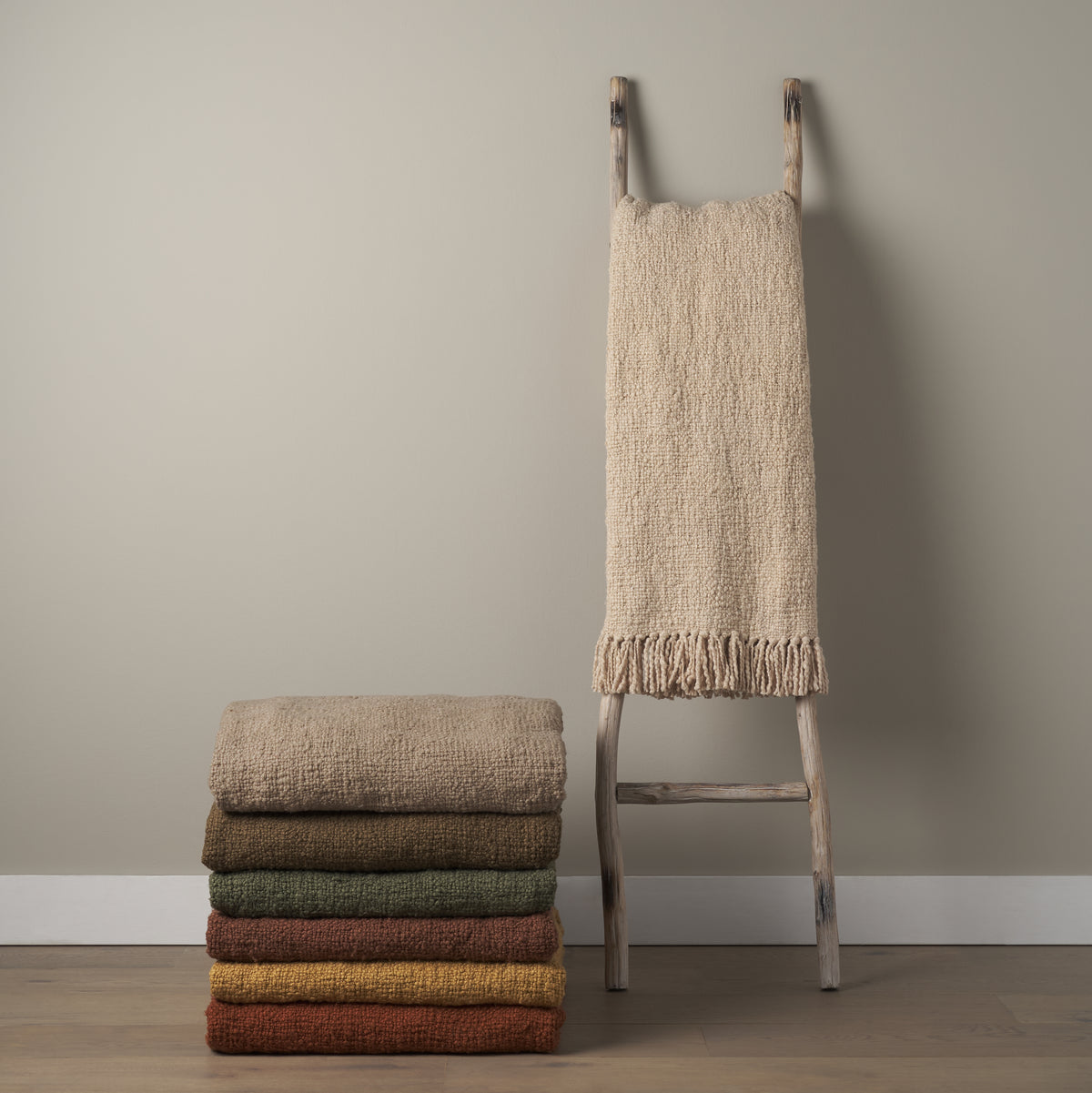 Kambal Light Beige Woven Cotton Throw Blanket-Throw Blankets-DECOROLALA