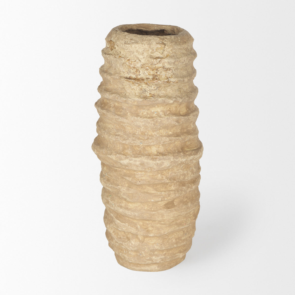 Kamli Small Beige Paper Mache Vase-Vase-DECOROLALA