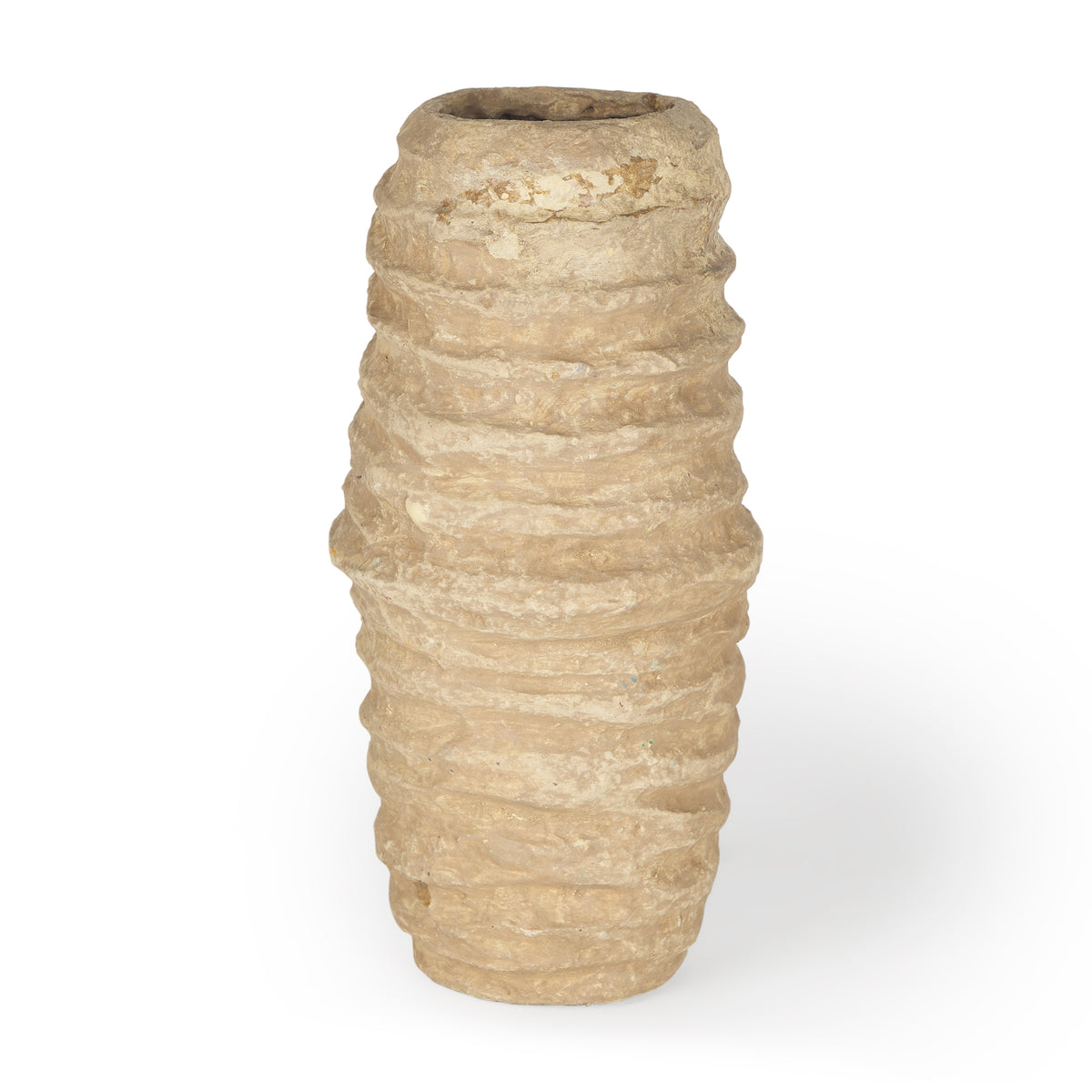 Kamli Small Beige Paper Mache Vase-Vases-DECOROLALA